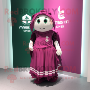Magenta Irish Flag mascot costume character dressed with a Empire Waist Dress and Backpacks