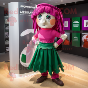 Magenta Irish Flag mascot costume character dressed with a Empire Waist Dress and Backpacks