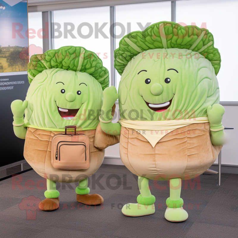 Tan Corned Beef And Cabbage mascot costume character dressed with a Skinny Jeans and Briefcases