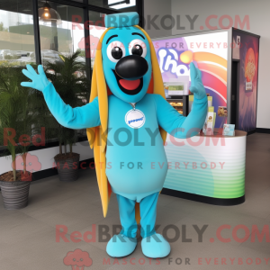 Maskot karakter af en cyan...