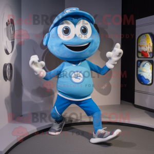 Blue Gyro mascot costume character dressed with a Running Shorts and Hairpins