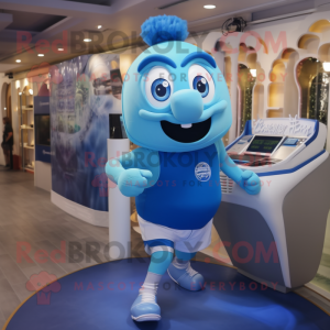 Blue Gyro mascot costume character dressed with a Running Shorts and Hairpins