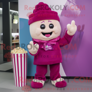 Maskotfigur af en magenta...