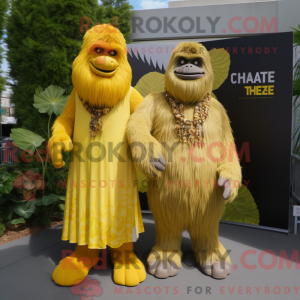 Maskot-karakter av en gul...