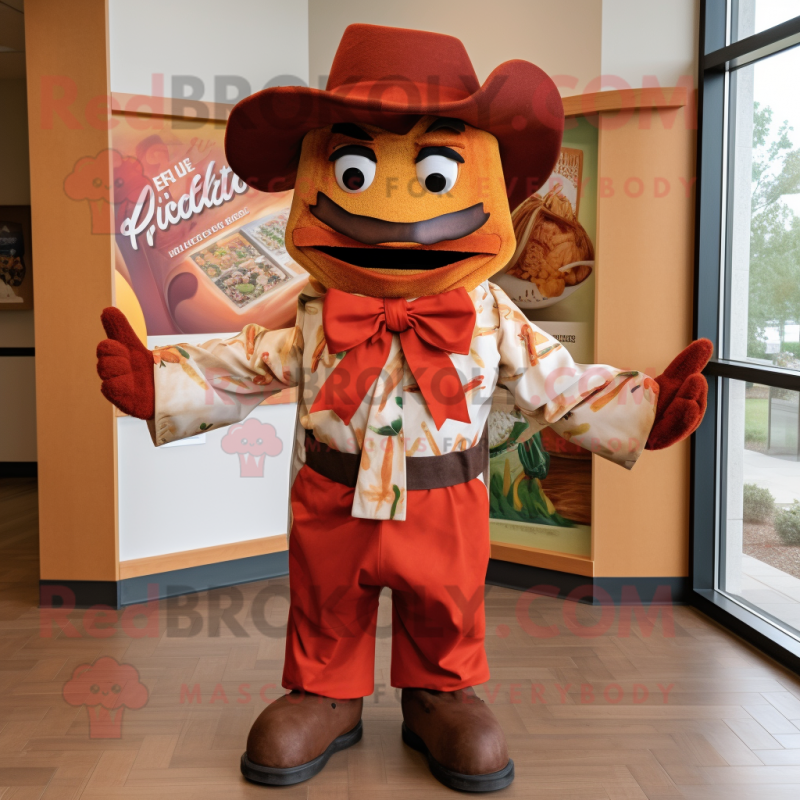 Rust Fajitas mascot costume character dressed with a Graphic Tee and Bow ties