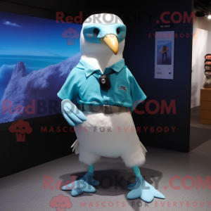 Maskotkarakter af en cyan...