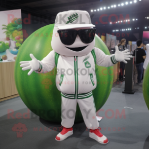 White Watermelon mascot costume character dressed with a Windbreaker and Bracelets