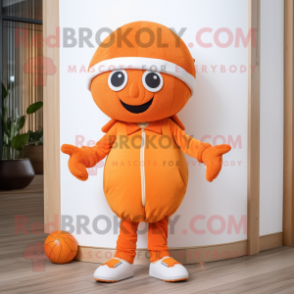 Orange Meatballs mascot costume character dressed with a Chinos and Beanies