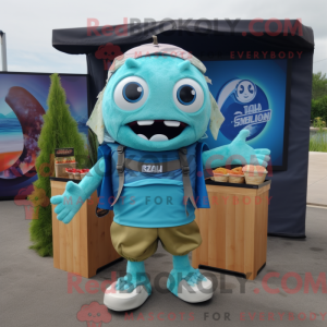 Maskot karakter af en Cyan...