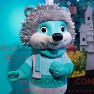 Maskotkarakter af et cyan...