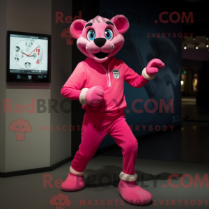 Maskotkarakter av en rosa...