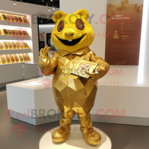 Gold Chocolates mascot costume character dressed with a Cover-up and Clutch bags