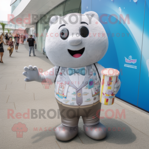 Silver Ice Cream mascot costume character dressed with a Swimwear and Pocket squares