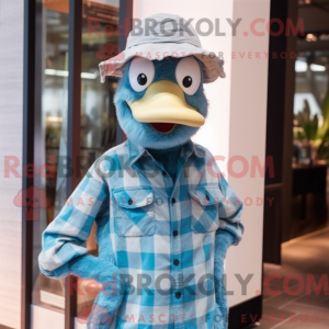 Maskotkarakter av en cyan...