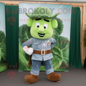 Forest Green Corned Beef And Cabbage mascot costume character dressed with a Chambray Shirt and Belts
