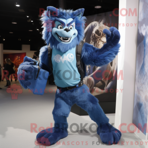 Maskot karakter af en blå...