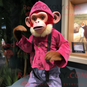 Maskotfigur af en magenta...