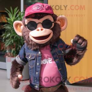 Maskotfigur af en magenta...