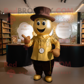 Gold Chocolates mascot costume character dressed with a Henley Shirt and Berets