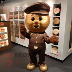 Gold Chocolates mascot costume character dressed with a Henley Shirt and Berets