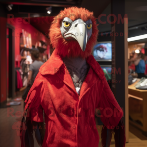 Red Vulture mascot costume character dressed with a Windbreaker and Tie pins