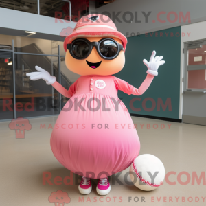 Maskotkarakter av en rosa...