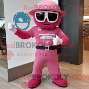 Maskotkarakter av en rosa...