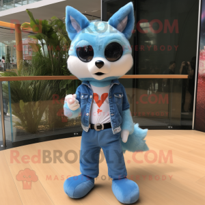 Sky Blue Fox maskot kostume...