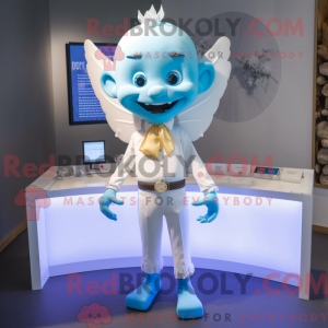 Maskotkarakter av en cyan...