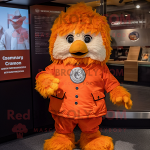 Orange Chicken Parmesan mascot costume character dressed with a Parka and Cummerbunds