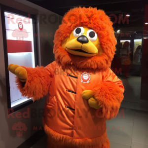 Orange Chicken Parmesan mascot costume character dressed with a Parka and Cummerbunds