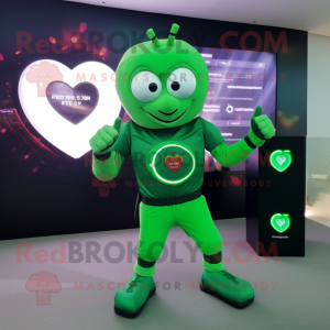 Green Heart mascot costume character dressed with a Bodysuit and Digital watches