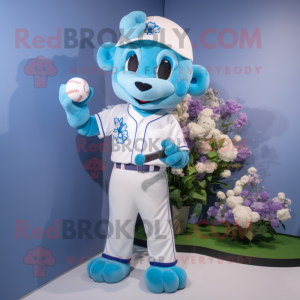 Sky Blue Bouquet Of Flowers mascot costume character dressed with a Baseball Tee and Cummerbunds