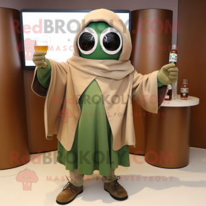 Tan Green Beer mascot costume character dressed with a Coat and Shawls
