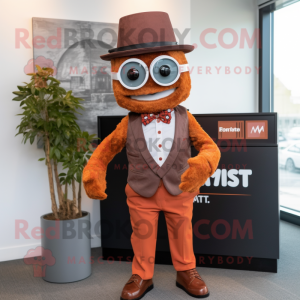 Rust Momentum mascot costume character dressed with a Blazer and Headbands