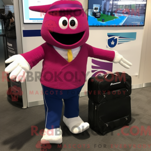 Maskotfigur af et magenta...