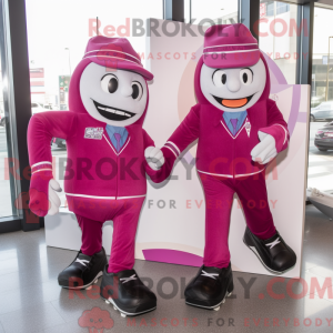 Maskotfigur af et magenta...