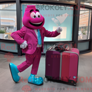 Maskotfigur af et magenta...