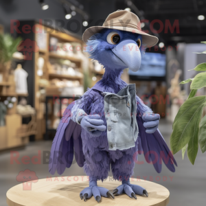 Lavender Archeopteryx mascot costume character dressed with a Denim Shirt and Wraps