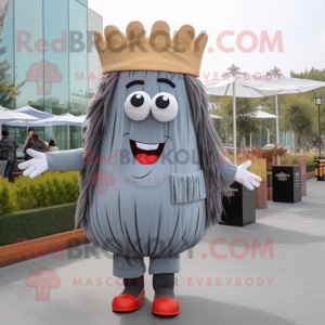 Gray French Fries mascot costume character dressed with a Culottes and Hairpins