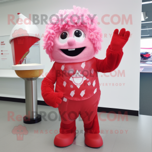 Red Ice Cream mascot costume character dressed with a V-Neck Tee and Hair clips