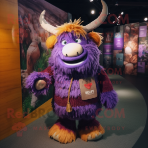 Purple Yak mascot costume character dressed with a Sweater and Keychains