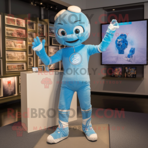 Sky Blue Momentum mascot costume character dressed with a Leggings and Bracelets