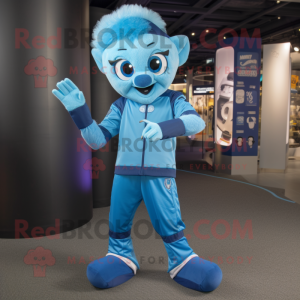 Sky Blue Momentum mascot costume character dressed with a Leggings and Bracelets