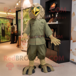 Olive Eagle mascot costume character dressed with a Chinos and Anklets