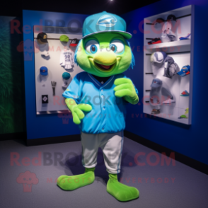 Lime Green Blue Jay mascot costume character dressed with a Polo Tee and Beanies