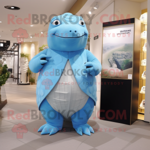 Sky Blue Glyptodon mascot costume character dressed with a Sheath Dress and Cufflinks