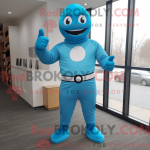 Maskotfigur af en himmelblå...
