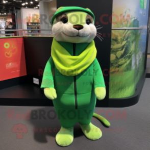 Lime Green Otter mascot costume character dressed with a Suit and Scarf clips