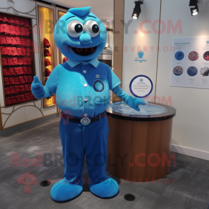 Blue Raspberry mascot costume character dressed with a Polo Shirt and Cufflinks